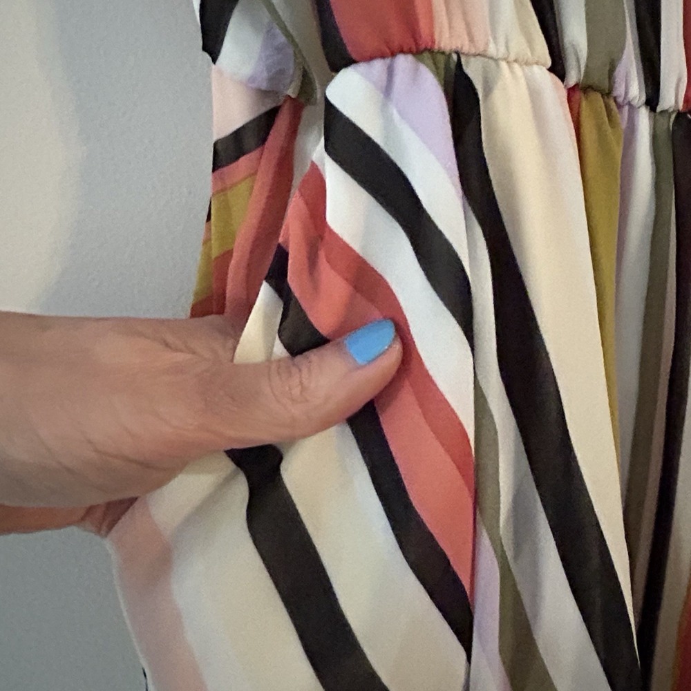 Torrid Multicolor Stripe Chiffon Midi Dress Pockets Sz M/L 00 NWT - Picture 6 of 14